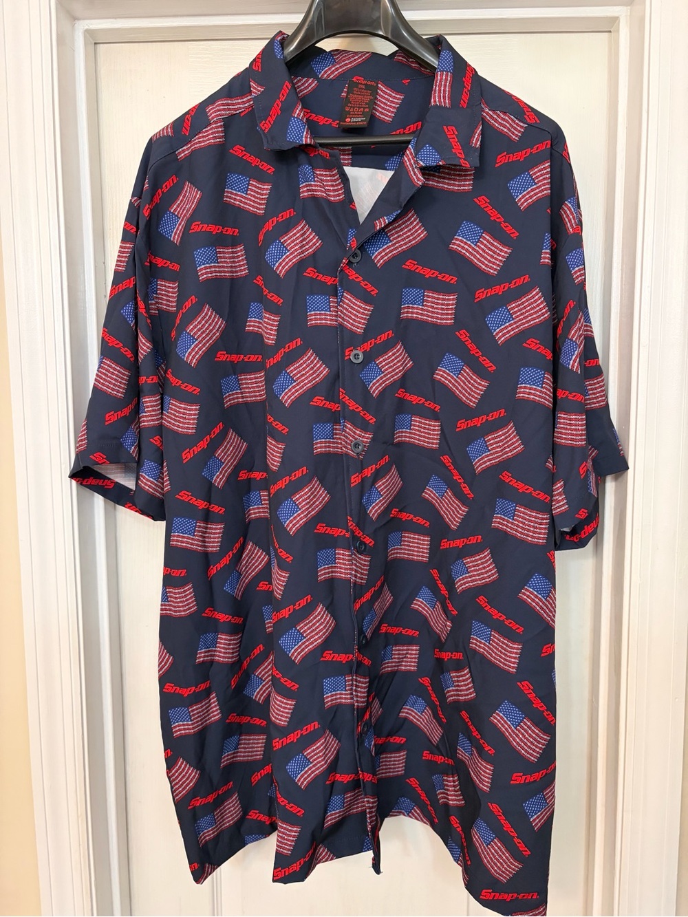 Snap On Tool USA Flag AOP Print Pattern Hawaiian Aloha Shirt 3XL Mens Blue